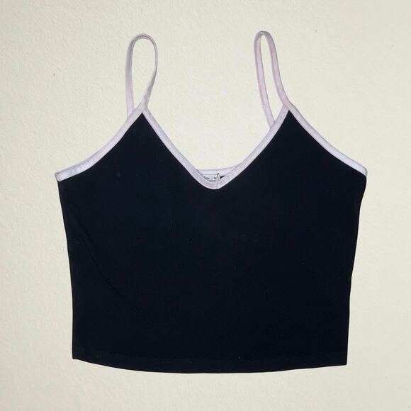 Black cropped v neck camisole with white trim Y2K 90s 2000s whimsigoth boho chic - Picture 1 of 4